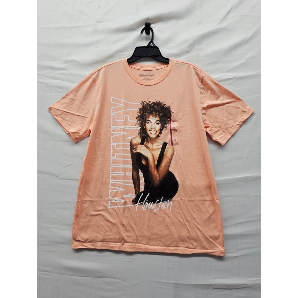 Whitney Houston Womens Graphic T-Shirt Pink Cotton Blend Casual Size XL